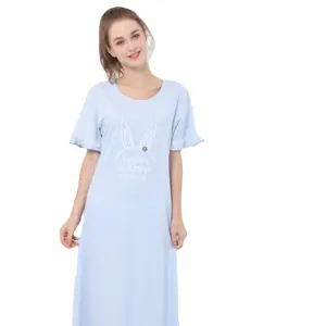 Wholesale 2023 Pajama Fashion cotton dress short-sleeved rabbit Printed sweet lady nighty gowns homewear gowns for women