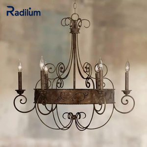 Chandelier chandelier Franklin Rust, luminaire en <span class=keywords><strong>fer</strong></span> forgé toscan, scrollwork en métal vieilli pour décor de foyer de salle à manger - Product Image 1