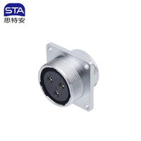 Conector de Aviación Metálico de Cobre Roscado WF24 IP67 Impermeable, Enchufe de Ángulo Recto con Brida Cuadrada para Alimentación LED