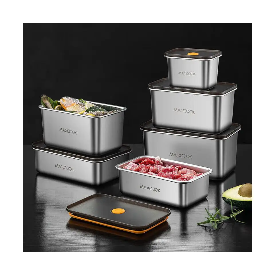 2024 penjualan laris desain baru wadah penyimpan makanan baja tahan karat 304 kotak makan siang logam wadah kotak menjaga kesegaran untuk dapur