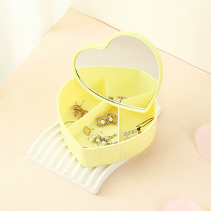 New Product Fashionable Heart Shape Plastic Cosmetic Jewelry Storage <b>Box</b> for Valentine's Day Earrings Rings Storage <b>Mirror</b> - Product Image 2