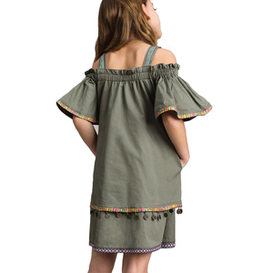 Abito Estivo <span class=keywords><strong>Verde</strong></span> Militare per Bambine con Nappe Etniche, Vestiti per Bambine - Product Image 2