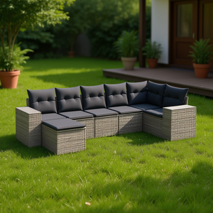Conjunto de Sofás de Jardín de Ratán Gris Oscuro, 6 Plazas, Muebles Contemporáneos para Exteriores - Product Image 2