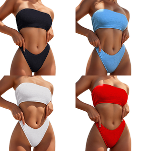 PASUXI 2025 – Maillot de bain deux pièces sexy à motif uni avec bandeau côtelé personnalisable pour femme et tenue de plage - Product Image 1