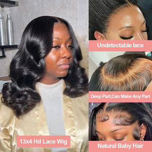 Perruque frontale en dentelle HD 13x6 Body Wave, perruque courte bob en <span class=keywords><strong>cheveux</strong></span> humains, 250% brésilienne, 13x4 sans colle, prête à porter pour femmes, pré-épilée - Product Image 2