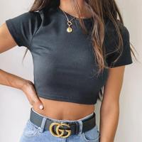 Coton élastique côtelé personnalisé Gym Slim Fit T-shirts Sexy Débardeurs Fashion Crop Tops pour les femmes