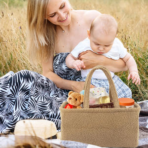 High Quality White Teddy Velvet Baby Diaper <strong>Bag</strong> Nursery Storage Caddy Mommy Carry <strong>Bag</strong> <strong>Nappy</strong> Toy <strong>Organiser</strong> for Newborn Essential - Product Image 5