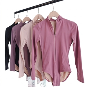 Justaucorps de ballet professionnel pour femme adulte à col montant et demi-zip, manches longues, pour entraînement de danse et yoga - Product Image 3