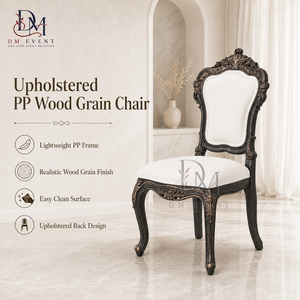 Vintage PP Wood Grain Shield Back Upholstered Wedding <b>Chair</b> Banquet <b>Chair</b> for Event Rental Wholesale - Product Image 1