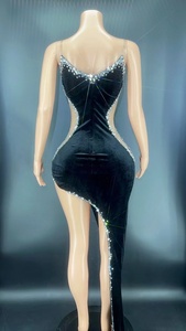 NOVANCE Y2452 Fashion Order Good Guangzhou Diamond-Embellished <strong>Strapless</strong> Evening <strong>Dresses</strong> Black Velvet Feast Evening Party <strong>Dress</strong>