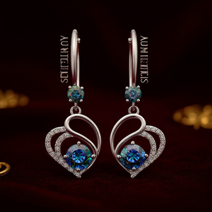 Orecchini pendenti a cuore Auneliny in argento 925 con quarzo arcobaleno, gioielli romantici da donna per feste, montatura a griffe - Product Image 2