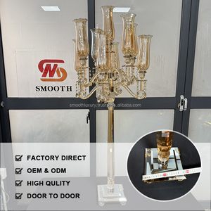 Bougeoir en cristal doré lisse de haute qualité à 9 bras Décoration de table de mariage Candélabre de pièce maîtresse - Product Image 2