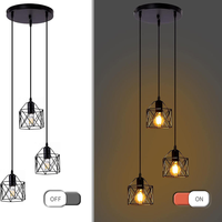 Lampe suspendue industrielle 3 lumières style ferme avec cordons réglables et cage métallique pour cuisine, expédiée depuis notre entrepôt aux États-Unis