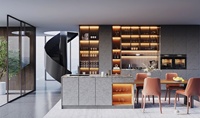 Armoires de cuisine modulaires durables avec tiroirs, en stratifié minimaliste, résine, laque de verre, panneau de particules MDF, mélamine