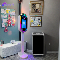 Tragbare 15.6" Ovale Spiegel-Fotobox mit LED-Ringlicht, Kleiner Metall-Design für Party- & Hochzeits-Events