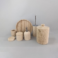 Stonekocc Wabi-sabi Beige Jaune Marbre Naturel Travertin Pierre Salle De Bains Ensemble Divers Plateau De Rangement Boîte À Mouchoirs Distributeur