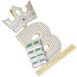 Broche de Diamantes Cascade Boss Of Fortune con Corona y Esmeralda, Chapado en Plata 925, Estilo Hiphop - Product Image 3