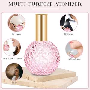 Flacon de parfum sphérique de luxe 100 ml, distributeur en verre avec pompe pulvérisatrice, rechargeable, rose, pour voyage - Product Image 5