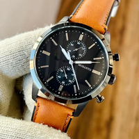 Montre chronographe minimaliste à quartz pour homme, boîtier ultra fin, plusieurs sous-cadrans, bracelet en cuir véritable, montre-bracelet décontractée pour homme