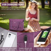 Tas Travel Wanita Bahan Polyester Laris Manis, Dilengkapi Resleting, Kompartemen Sepatu, Tas Duffel Akhir Pekan/Menginap, Ukuran 50x40cm, Dilengkapi Kantong Basah