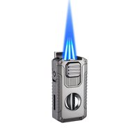 DEBANG Briquet à cigares multifonctionnel triple flamme puissant 5 en 1, torche, alliage de zinc, perforateur de cigares, coupe-ongles, rechargeable