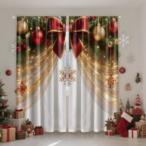 Cortinas Opacas con Impresión Digital 3D de Lazo y Adorno Navideño, Listas <span class=keywords><strong>para</strong></span> Barra de Cortina, Cortinajes Festivos <span class=keywords><strong>para</strong></span> Decoración del Hogar en Días Festivos - Product Image 2