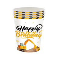 Vaisselle jetable écologique en papier sur le thème des camions de construction pour fête d'anniversaire d'enfant ou de remise de diplôme, assiettes, serviettes, bannière et décorations