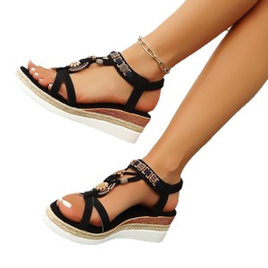 Women New Wedge Summer Open-Toe Thick Sole Platform <b>Sandals</b> Elastic Roman <b>Sandals</b> - Product Image 5
