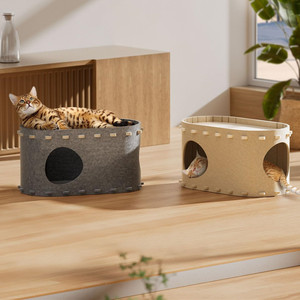 Stevige Eco-vriendelijke Polyester Kattenbedholte, Krasbestendig, Opvouwbaar, <span class=keywords><strong>Tunnel</strong></span>, Slaap-/Speelplek voor Meerdere Grote Katten tot 10 kg - Product Image 4