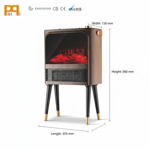 Cheminée électrique autoportante élégante au design rétro imitation bois, avec contrôleur de température, flamme 3D réaliste, en plastique ABS - Product Image 2