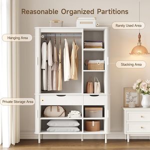 Armoire SENYU avec portes, armoire avec étagères réglables, armoire en bois de style moderne du milieu du siècle pour chambre à coucher - Product Image 6