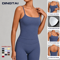 Débardeur de sport Dingtai à dos échancré et col carré pour femme, bretelles spaghetti, coussinets amovibles, sans manches, coupe courte, anti-humidité