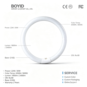 Boyid - Tubo <span class=keywords><strong>Fluorescente</strong></span> <span class=keywords><strong>Circular</strong></span> T9 GR10Q de 22W, 30W, <span class=keywords><strong>32W</strong></span>, 40W, 3000K, 4500K, 5000K, 2000lm, Ra80, AC85-265V, Venta al por Mayor Directa de Fábrica - Product Image 1