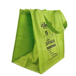 Sacs shopping réutilisables en tissu non tissé écologique, pliables, personnalisables avec logo imprimé, sacs vierges en non-tissé vert. - Product Image 1
