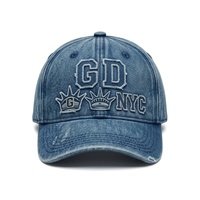 Gorra de Béisbol Vintage de Mezclilla Lavada con Letras Bordadas, Visera Curva, Patrón Interior, Ajustable, Logotipo Personalizado, Estilo Urbano