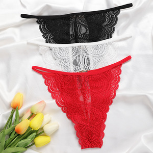 <span class=keywords><strong>Perizoma</strong></span> <span class=keywords><strong>rosso</strong></span> <span class=keywords><strong>sexy</strong></span> a vita media in maglia tinta unita con finiture in pizzo, in spandex/nylon, intimo confortevole da donna per uso quotidiano - Product Image 3