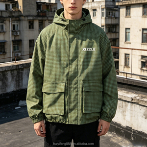 Chaqueta de Nailon Personalizada, Chaqueta con Capucha Ligera de Gran Tamaño, Chaqueta a Cuadros Vintage, Chaqueta Cortavientos Impermeable para Hombre - Product Image 1