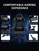 Chaise de jeu LED avec bande lumineuse RGB, coussin lombaire massant, revêtement en cuir PU bleu et blanc matelassé losanges, fauteuil inclinable de course avec appui-tête et base pivotante