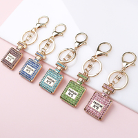 Porte-clés en métal en gros, style vintage créatif, avec strass et cristaux, incrustation de diamants, flacon de parfum Cha.nel