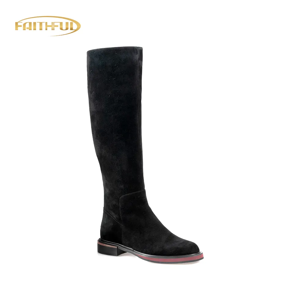 Mature Womens Suede Over The Knee Boots Pastel Low Thick Heel Black Over The Knee Women's Wide Shaft Boots