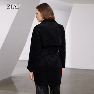 Haut de gamme printemps femmes Double boutonnage 100% coton velours côtelé <span class=keywords><strong>Trench</strong></span> Coat <span class=keywords><strong>mi</strong></span>-<span class=keywords><strong>long</strong></span> <span class=keywords><strong>Trench</strong></span> Coat avec ceinture - Product Image 3