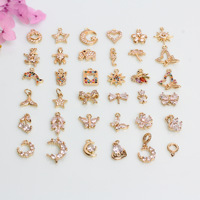 Accessoire en pierre de zircone plaquée or 14 carats petit collier de bricolage boucles d'oreilles pendentif étoile lune papillon coeur pour perles en métal artisanat