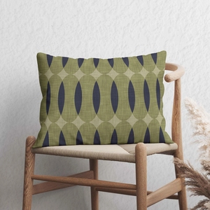 Housse de <span class=keywords><strong>coussin</strong></span> lombaire 100 % coton à motif géométrique abstrait vert olive et <span class=keywords><strong>bleu</strong></span> marine, pour canapé et chaise - Product Image 1