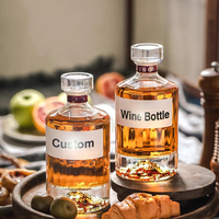 Vente en gros de bouteilles de vin en verre de luxe de forme ronde avec ligne verticale, 250 ml, 500 ml, 1000 ml, pour whisky, brandy, rhum, liqueurs, spiritueux, avec couvercle en verre