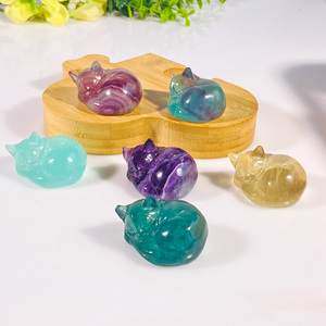 Bán buôn tinh thể tự nhiên thủ công mỹ nghệ đầy màu sắc fluorite ngủ mèo fluorite đá động vật khắc cho bàn trang trí - Product Image 6
