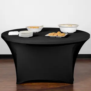 Toptan 1.8m yuvarlak siyah ve beyaz düğün dekor streç elastik gömme masa örtüsü siyah Spandex masa örtüsü düğün için parti