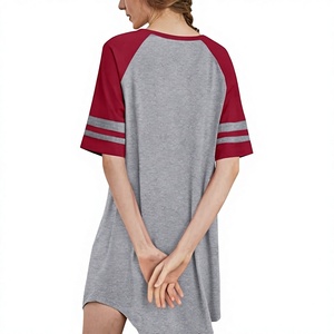 Vestido Camisero Largo de Mujer con Bloques de Color y Manga Raglán, Cuello Redondo, Ajuste Holgado, Tejido Casual 100% Algodón para Primavera/Verano - Product Image 2