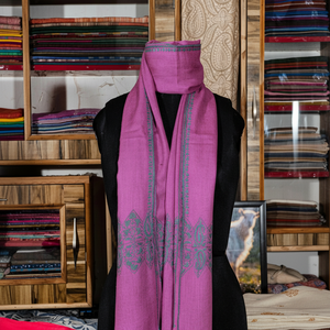 Coral Pink Solid Pattern Soft Wool Embroidered Handcrafted Kashmiri Shawl Elegant Winter Wear for Women Warm <b>Pashmina</b> Polyester - Product Image 1