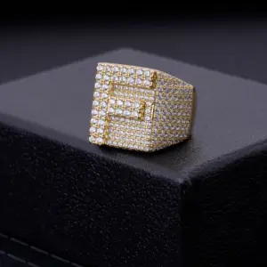 Custom Hip Hop Letter Rings Men Rapper Jewelry Silver Brass 14k Gold Plated Iced Out Diamond Cz 26 Letter F Ring