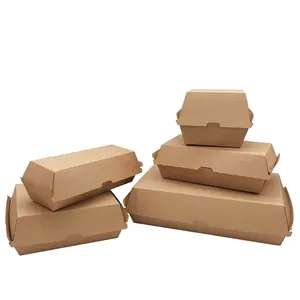 Caja de hamburguesas corrugada Caja de aperitivos a prueba de gease Bandeja de <span class=keywords><strong>comida</strong></span> regular Caja de cena familiar corrugada fuerte Kraft - Product Image 1